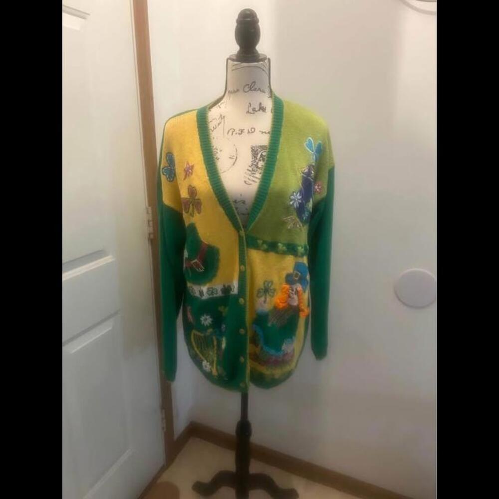 Vintage Gallagher Leprechaun kitschy Cardigan/szL